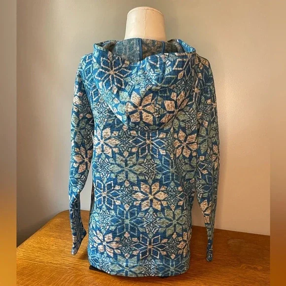 Talbots Snowflake Hooded Pullover Zipper Sweater Structures Pockets Size Small - Picture 6 of 14